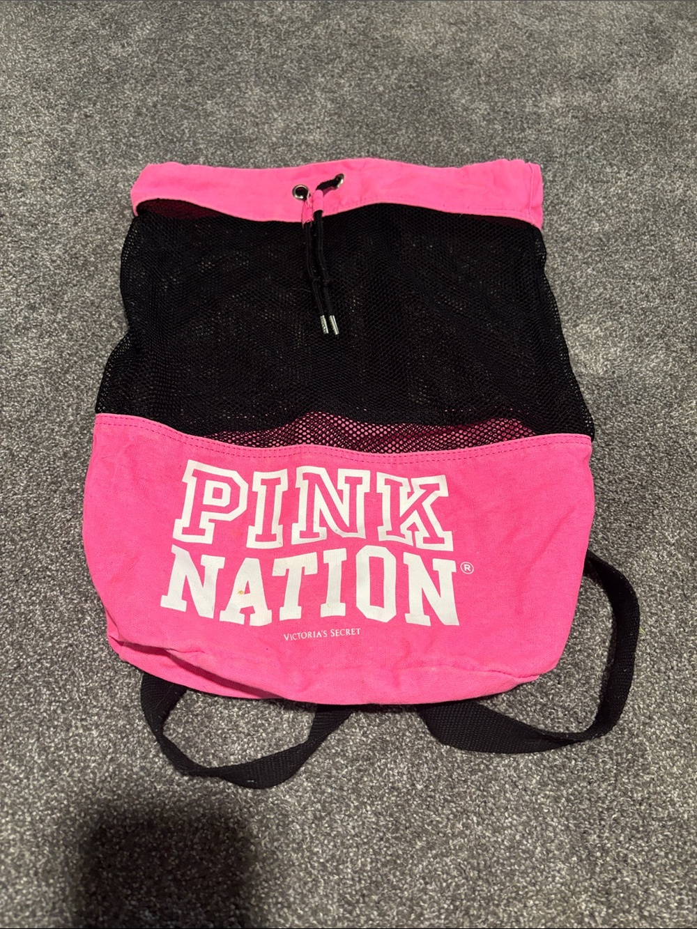 Victoria's Secret Pink & Black Mesh Drawstring Backpack - PINK NATION